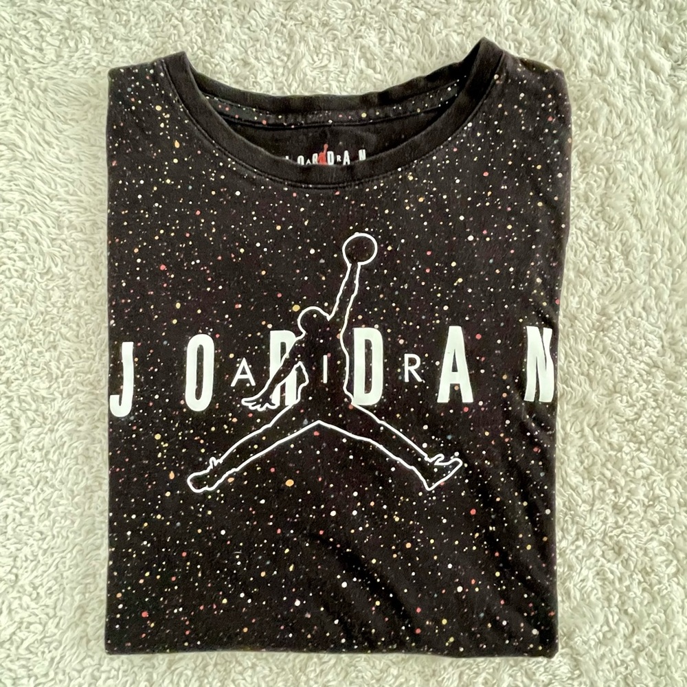 Nike Air Jordan Kids Boys Black Tee with Speckled Jump Man Design Sz Large 12/13